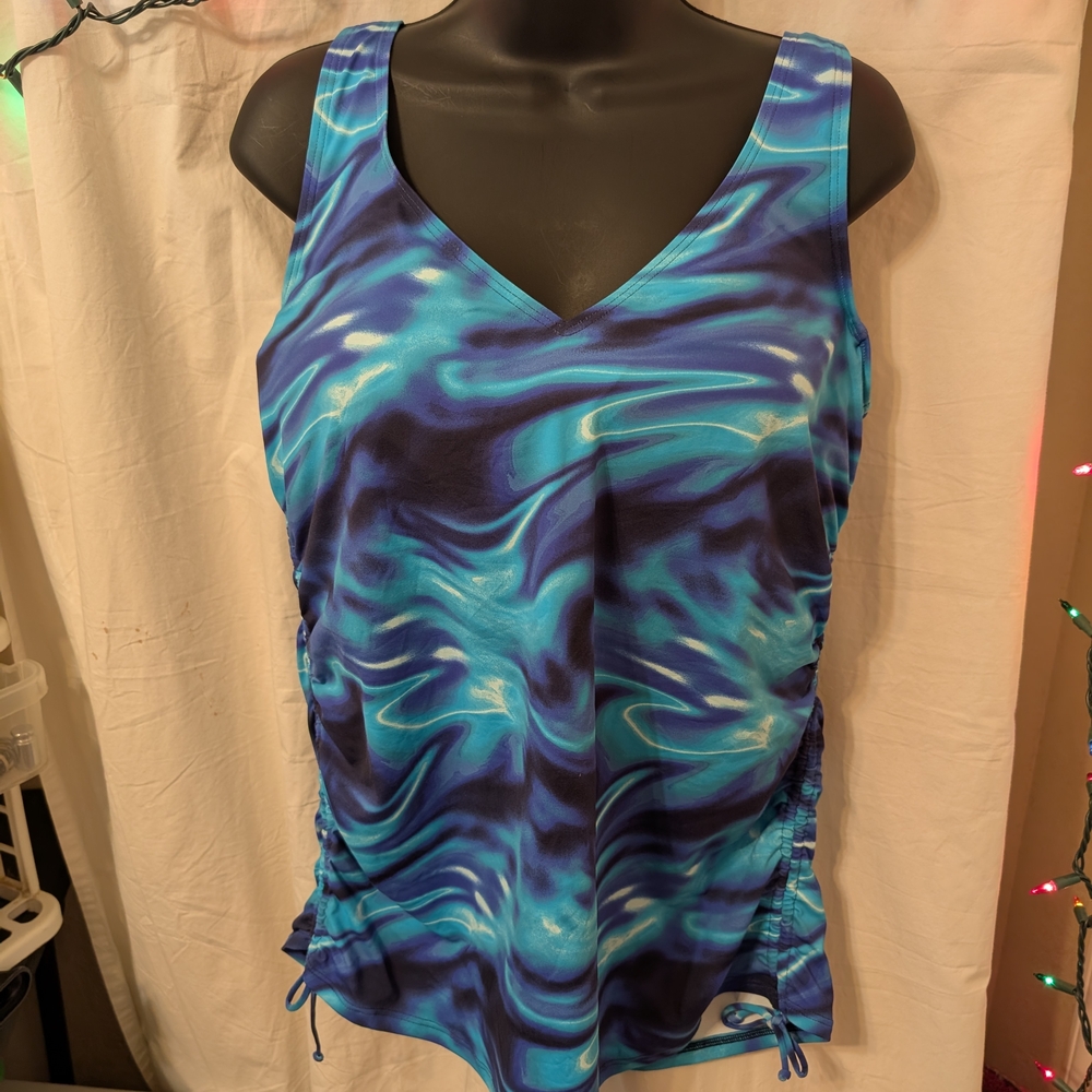 Lands End  Tankini Swim Top Ruched SZ 14 Tall
